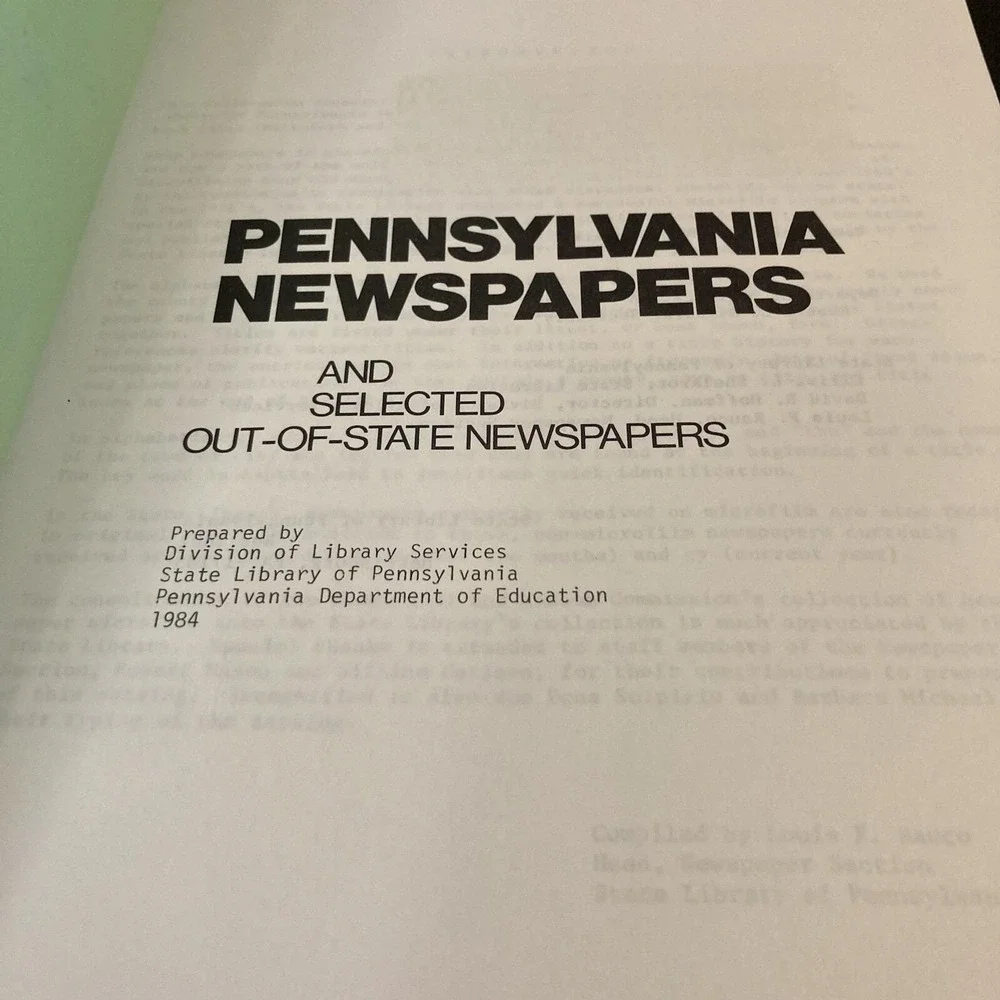 Pennsylvania Newspapers and Selected Out-of-State Newspapers 1984 Dept Education